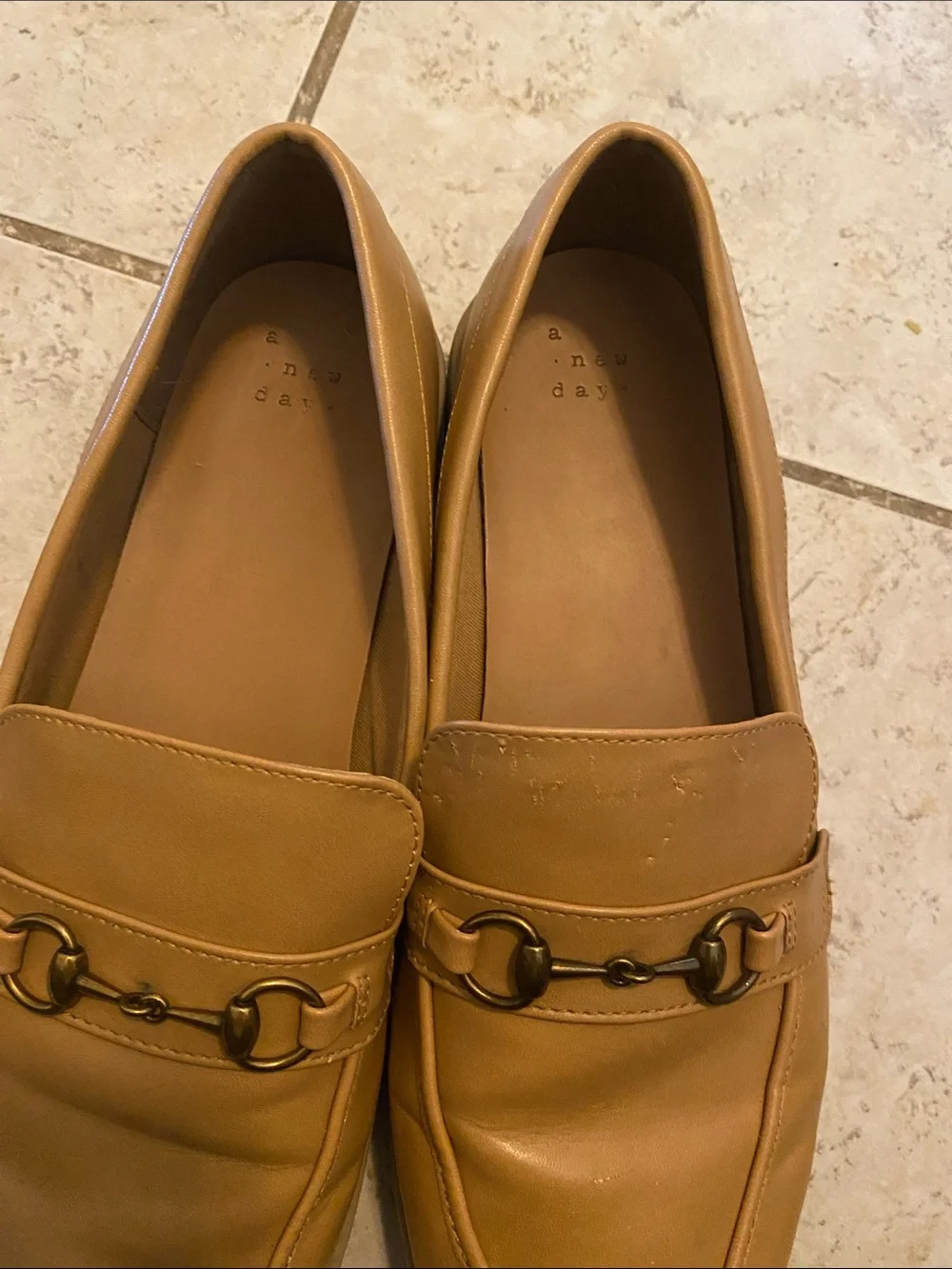 A New Day Tan Leather Slip-On Loafers for women